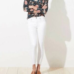 LOFT Curvy Skinny Crop Jeans White Raw Hem Size 14